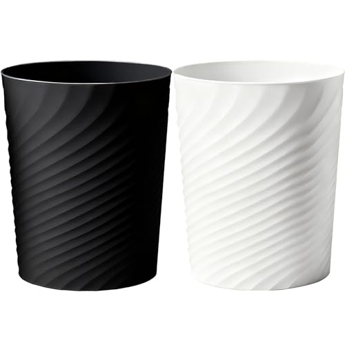Small Bathroom Trash Can 1.8 Gallon Wastebasket Recycling Bin for Bedroom Office Kitchen, Black White, 2 Pack - color: WH+BK