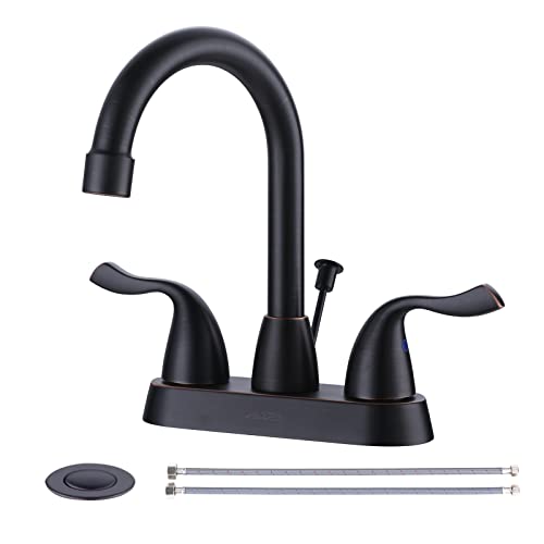ARCORA Oil Rubbed Bronze Bathroom Faucet, 4 Inch Centerset Bathroom Faucet | Lead-Free Vanity Faucet with 360° Swivel Spout, 2 Handles Centerset Lavatory RV Faucet with Lift Rod Drain and Supply Lines - color: Oil Rubbed Bronze, size: 4 Inch Centerset