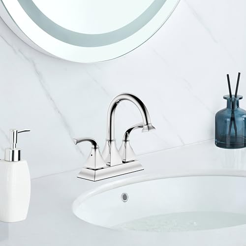 Centerset Polished Chrome Bathroom Faucet,4 Inch Two Handle Lavatory Bathroom Sink Faucet with Push up Pop-up Drain,F-4015-CP - color: Polished Chrome, size: Standard