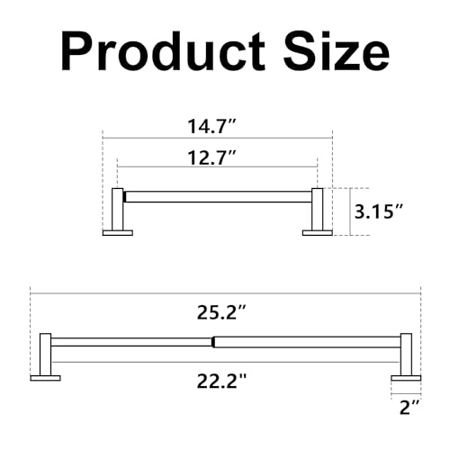 Towel Bar, Towel Racks for Bathroom Wall Mounted, Matte Black | Adjustable 12.7 to 23.2 Inch Single Towel Rod, 304 Stainless Steel Towel Holder, Rustproof, Square Base, Heavy Duty, Modern - color: Matte Black, size: Wall-Mounted