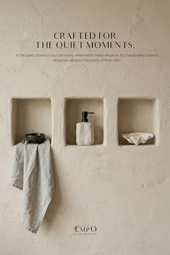 EMPO Ceramic Hand Soap Dispenser with Matte Black Pump, Stone-Textured Wabi-Sabi Liquid Dispenser for Bathroom Vanity and Kitchen Sink (440ml/14.8oz) - size: 440 ml