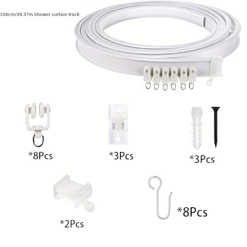 Flexible Bendable Curtain Track, 3.28ft Wall Mount PVC Steel Plate, Heavy Duty Ceiling Curtain Track, Curved Tracks for Window Bay Shower (White-2pcs) - color: White-2pcs