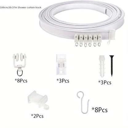 Flexible Bendable Curtain Track, 3.28ft Wall Mount PVC Steel Plate, Heavy Duty Ceiling Curtain Track, Curved Tracks for Window Bay Shower (White-2pcs) - color: White-2pcs