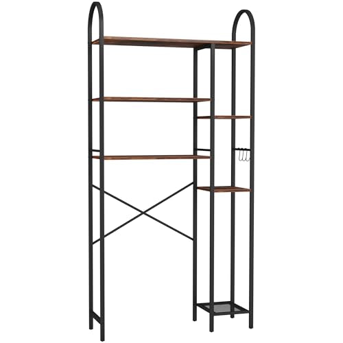 HOMEFORT Over The Toilet Storage with Side Rack, 6-Tier Over Toilet Storage Rack with Adjustable Shelf, Space Saver Bathroom Organizer for Laundry, Balcony, Kitchen,31.5"W x 9.4"D x 65"H,Rustic Brown