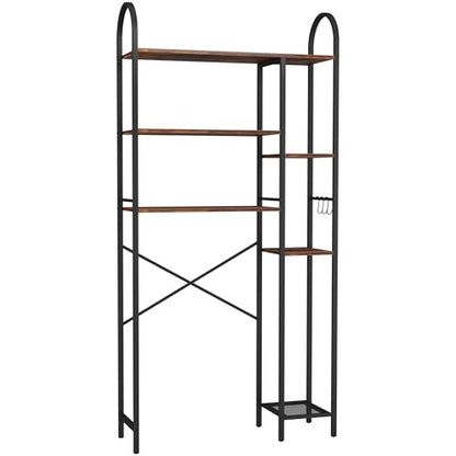 HOMEFORT Over The Toilet Storage with Side Rack, 6-Tier Over Toilet Storage Rack with Adjustable Shelf, Space Saver Bathroom Organizer for Laundry, Balcony, Kitchen,31.5"W x 9.4"D x 65"H,Rustic Brown