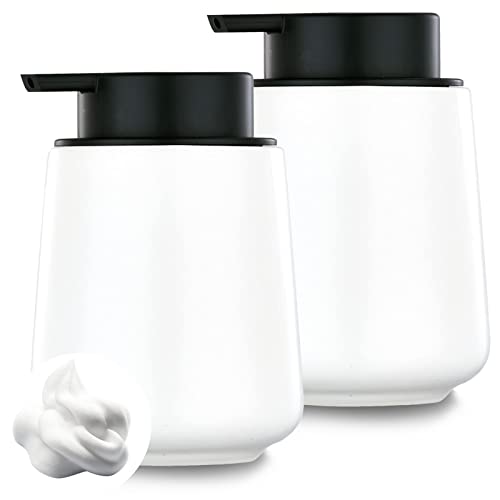 12Oz Hand Soap Dispenser - 2 Pack Ceramic Foam Soap Dispenser Set | Foaming Dispenser with Easy-to-Press Pump, Reusable and Refillable Mordern Dish Soap Dispenser for Bathroom & Kitchen, White - color: White Foming Dispenser