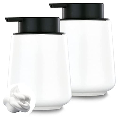 12Oz Hand Soap Dispenser - 2 Pack Ceramic Foam Soap Dispenser Set | Foaming Dispenser with Easy-to-Press Pump, Reusable and Refillable Mordern Dish Soap Dispenser for Bathroom & Kitchen, White - color: White Foming Dispenser