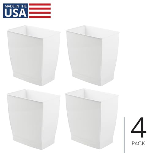 iDesign Small Plastic Bathroom Trash Can, 4-Pack, White | Slim Rectangle, For Bedroom, Office, Dorm - color: White, style: Pack of 4