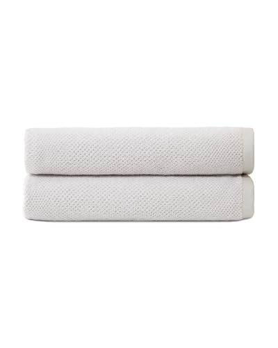 Cozy Earth Nantucket 60% Cotton 40% Viscose from Bamboo Bath Towel | 600 GSM Plush and Fast-Drying with Rice Weave Pattern, 2 Pack 30" x 58" Luxury Bath Towel, Light Grey - color: Heathered Light Grey, size: Bath Towel