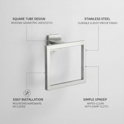6.3 x 5.1 Inch Square Tube Towel Ring, Stainless Steel Wall Mount Hand Towel Holder for Bathroom Sink Vanity