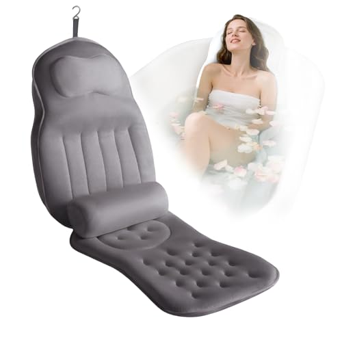 Full Body Bath Pillow for Bathtub,Thick Bathtub Cushion Soft 5D Mesh Spa Cushion,Luxury Tub Pillow with Laundry Bag for Headrest Neck and Back Support,Gift for Soaking (Gray) - color: Gray