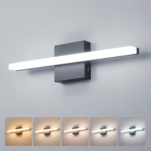 Modern Bathroom Light Fixtures Above Mirror Small Vanity Lighting Bar 16Inch, 5 Color Adjustable Black Simple Slim Led Wall Sconce IP44 Rustproof Bright 10W 880LM for Bath Restroom Makeup - color: 5CCT-Not Dimmable, size: 16inch