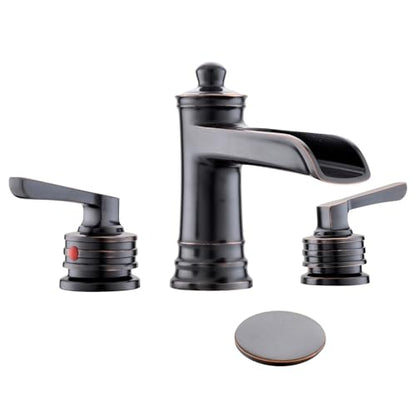 Fapully Oil Rubbed Bronze Bathroom Sink Faucet, Waterfall Bathroom Faucets 3 Hole, 8 Inch Widespread Bathroom Faucet with Pop-up Drain, 2-Handle Faucet for Bathroom Sink Vanity RV - color: Oil Rubbed Bronze