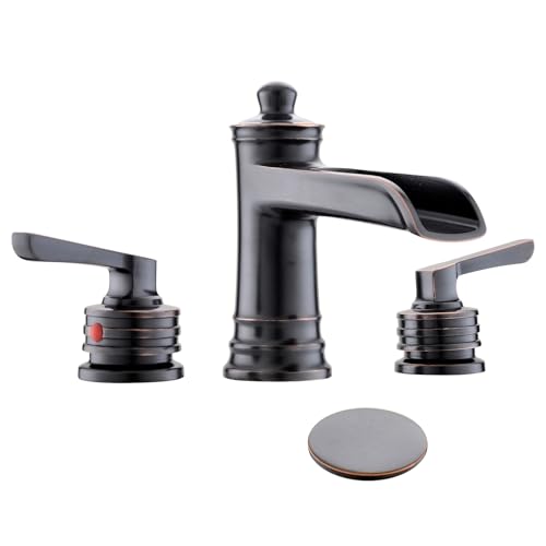 Fapully Oil Rubbed Bronze Bathroom Sink Faucet, Waterfall Bathroom Faucets 3 Hole, 8 Inch Widespread Bathroom Faucet with Pop-up Drain, 2-Handle Faucet for Bathroom Sink Vanity RV - color: Oil Rubbed Bronze