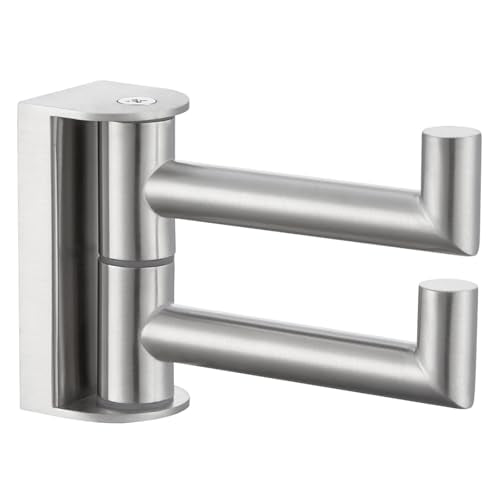 Angle Simple Swivel Towel Hook 2 Arms, Robe Coat Wall Hook, Brushed Nickel | Solid SUS304 Stainless Steel, Fold Flush to the Wall, Space Saving Bathroom Kitchen Hand Wash Towel Holder, Screws Mounted - color: Brushed Nickel, size: 1 Pack