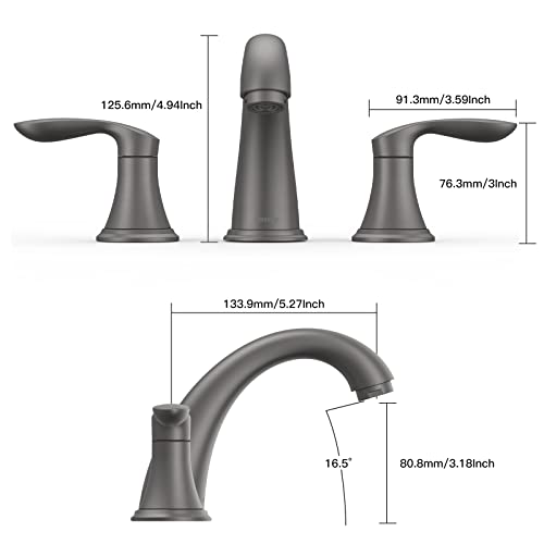 Bathroom Sink Faucet, Faucet for Bathroom Sink, Widespread Gun Grey Bathroom Faucet 3 Hole with Plastic Pop-Up Drain and cUPC Lead-Free Hose - (Gun Grey 2 Packs) - color: Gun Grey, size: 8 inch 2 packs