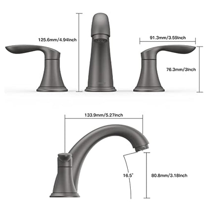 Bathroom Sink Faucet, Faucet for Bathroom Sink, Widespread Gun Grey Bathroom Faucet 3 Hole with Plastic Pop-Up Drain and cUPC Lead-Free Hose - (Gun Grey 2 Packs) - color: Gun Grey, size: 8 inch 2 packs