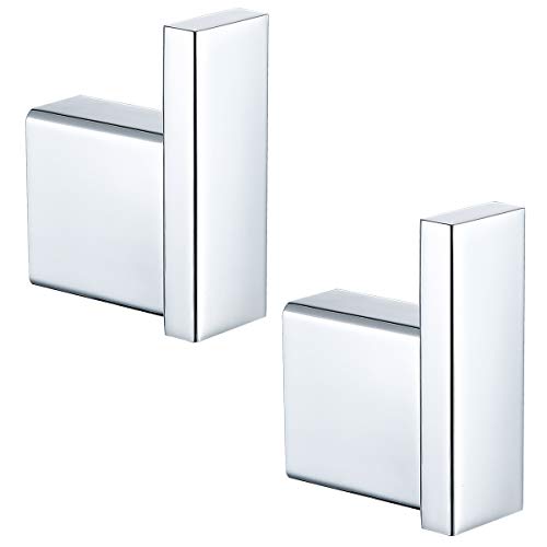 RANDOM Towel Hooks Bathroom Hardware Accessories Coat Hook 304 Stainless Steel Clothes Hook for Bath Kitchen Contemporary Hotel Style Wall Mounted 2 Pack. (Square, Chrome) - color: Single Hook-Polished Chrome