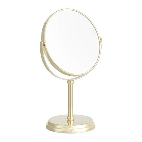 Amazon Basics 360° Rotation Double Sided Vanity Mirror, 1X/5X Magnification, Tabletop Mount, Iron Frame, 7.2"L x 4.92"W, Gold