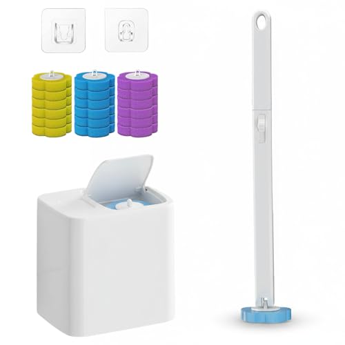 2026 New Disposable Toilet Brush, Disposable Toilet Cleaning System, Ocean/Lemon/Lavender 3 Aromatherapy, Includes Disposable Cleaning Stick, Storage Box and Scented Refill Tabs (White-Mix*18) - color: White-mix*18
