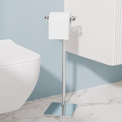 RUACQ Bathroom Toilet Paper Holder Stand, Chrome | Dual-Post Pivoting Free Standing Toilet Roll Holder with Weighted Base, Anti-drop Design 304 Stainless Steel Tissue Stand - color: Chrome, size: Free Standing
