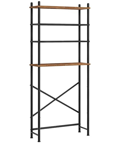 HOOBRO Over the Toilet Storage, 4-Tier Over Toilet Bathroom Organizer, Freestanding Above Toilet Shelf with Adjustable Feet, Space Saving, Easy to Assemble, Rustic Brown and Black BF64TS01