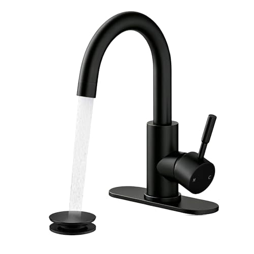 Bathroom Faucets, Bar Sink Faucet Single Hole for Bathroom Kitchen Campers with Pop-Up Drain Hose, Suitable for Farmhouse Vanity Lavatory - color: Matte Black, style: Classic
