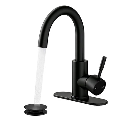 Bathroom Faucets, Bar Sink Faucet Single Hole for Bathroom Kitchen Campers with Pop-Up Drain Hose, Suitable for Farmhouse Vanity Lavatory - color: Matte Black, style: Classic