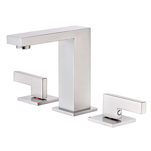 sumerain 8 Inch Widespread Brushed Nickel Bathroom Faucet 2 Handles Lavatory Faucet with Quick Install Hose - color: Brushed Nickel