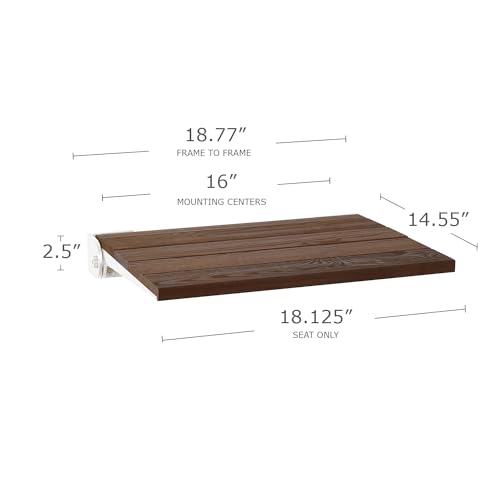 Seachrome 18 inch Silhouette Slimline Folding Wall Mount Shower Bench Seat, Natural Ash Wood Thermacor Seat with White Frame - color: Walnut Ash Wood With White Frame