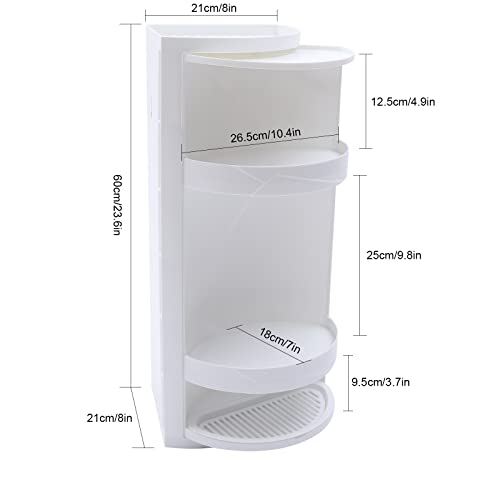 3 Tier Corner Shelf Stand, Cosmetic Skincare Organizer for Bathroom & Vanity, Tabletop Storage Rack Cabinet for Small Space, Waterproof Stand with 360° Rotating Door, 8 x 8 x 23.6 in, White