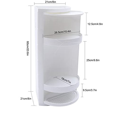 3 Tier Corner Shelf Stand, Cosmetic Skincare Organizer for Bathroom & Vanity, Tabletop Storage Rack Cabinet for Small Space, Waterproof Stand with 360° Rotating Door, 8 x 8 x 23.6 in, White