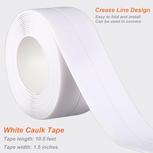 White Caulk Tape Waterproof Self Adhesive, Toilet & Bathtub Sealant Strip, Peel & Stick Caulking Tape for Floor Tile Corner Trim & Shower, Bathroom Accessories, Better Than Silicone Caulk - style: White-1.5IN-10.5FT