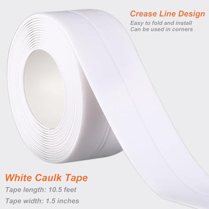 White Caulk Tape Waterproof Self Adhesive, Toilet & Bathtub Sealant Strip, Peel & Stick Caulking Tape for Floor Tile Corner Trim & Shower, Bathroom Accessories, Better Than Silicone Caulk - style: White-1.5IN-10.5FT
