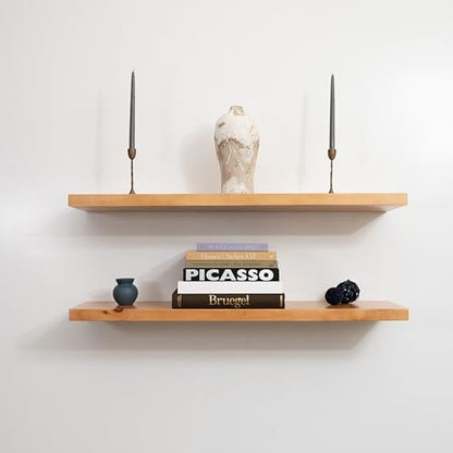 URBANDI, Rustic Floating Shelves, Set of 2, Hidden Bracket, Solid Wood, Heavy Duty, Wall Mounted Shelves, (Brown, 48Wx10D) - color: Brown, size: 48Wx10D