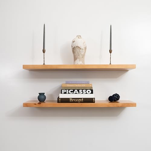 URBANDI, Rustic Floating Shelves, Set of 2, Hidden Bracket, Solid Wood, Heavy Duty, Wall Mounted Shelves, (Brown, 12Wx10D) - color: Brown, size: 12Wx10D