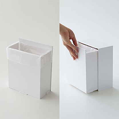 YAMAZAKI 5433 Tower Adhesive Hook Storage Box, White, ABS Resin, Minimalist, 17 x 8.7~16 x 20 cm