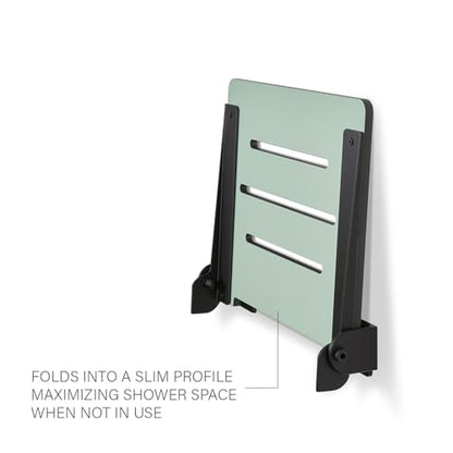 18 inch Silhouette Slimline Folding Wall Mount Shower Bench Seat, Sea Green Seat with Matte Black Frame - color: Sea Green Seat With Matte Black Frame