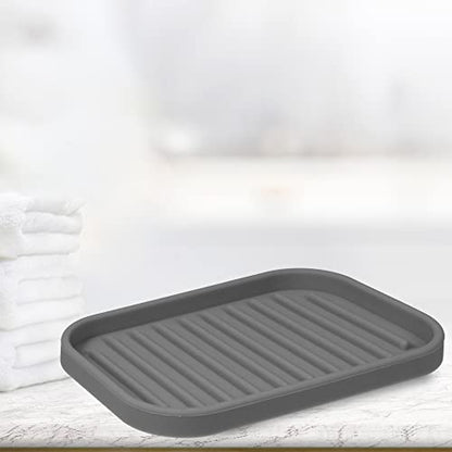VOCOSTE Silicone Soap Dish, Dark Gray, 13.5x9cm | Soap Cleaning Storage, Keep Soap Dry, For Home Bathroom Kitchen - color: Dark Gray