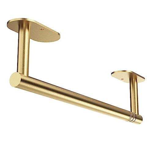 Paper Towel Holder Under Cabinet, Self Adhesive or Wall Mounted SUS304 Stainless Steel Paper Towel Holder for Kitchen, Farmhouse, Barbecue and Laundry (Brushed Gold) - color: Gold, size: Standard Holder