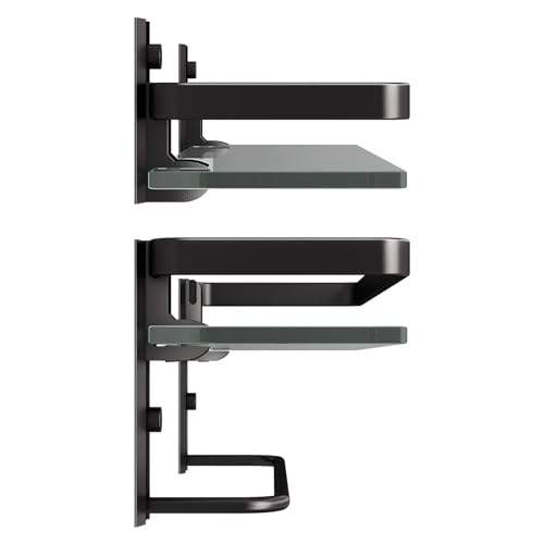 Bathroom Shelves Wall Mounted, Clear Tempered Glass Shelf with Towel Bar, Hand Towel Holder(Matte Black) - color: Black, size: Combo Set