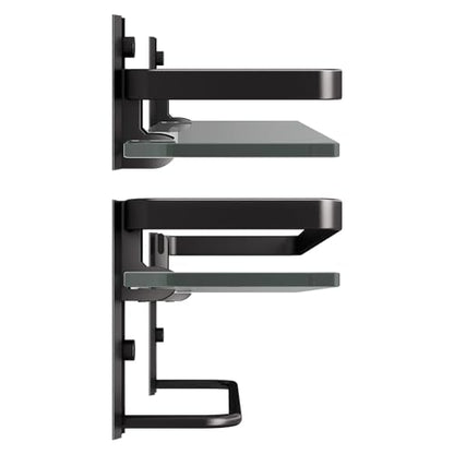 Bathroom Shelves Wall Mounted, Clear Tempered Glass Shelf with Towel Bar, Hand Towel Holder(Matte Black) - color: Black, size: Combo Set