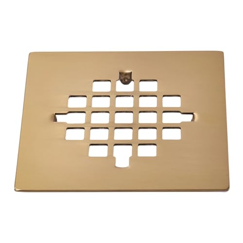 4-1/4 Inch Square Snap-in Shower Drain Brushed Golden | 304 stainless steel Shower Strainer Grid, large flow anti-clog, 4.25 inch square size fits most household shower drains - color: Brushed Golden