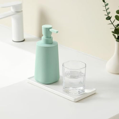 YAUKPH Small Soap Dispenser for Bathroom and Kitchen Matte Light Green | Modern Farmhouse Striped Style Plastic Hand Soap Dish Soap Dispenser with Pump - color: Light Green