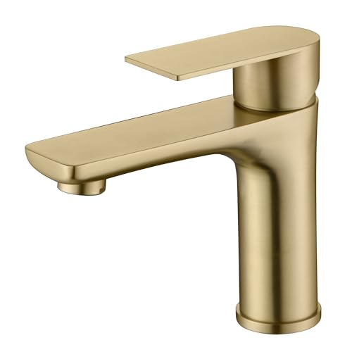 SUMERAIN Bathroom Sink Faucet Lead-Free 304 Stainless Steel Single Hole Single Handle Vanity Faucet, Brushed Gold | Lead-Free, Unique Flow Pattern, Water-saving, with Faucet Supply Lines, Easy DIY Install - color: Brushed Gold