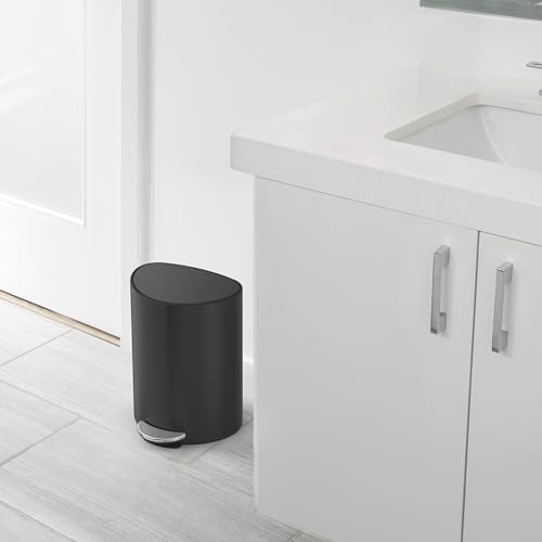 simplehuman Semi-Round Step Can, 6L / 1.6 Gallon Bathroom Trash Can, Liner Pocket®, Sleek Internal Hinge, 150,000-Step Pedal, Lid Shox® Silent Close, Matte Black Steel - color: Matte Black