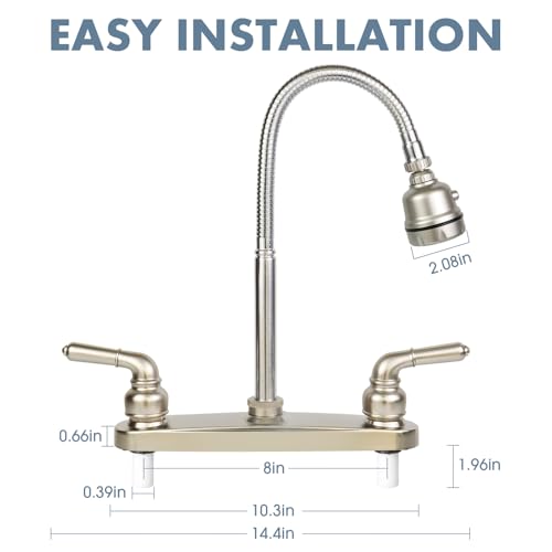 RV Kitchen Faucet,Camper Faucet Kitchen Replacement RV Sink Faucets,8 inch | w/ Flexible Arch 360 Swivel Rotatable Sprayer for Campers,Travel Trailers,Motorhomes,8 in 2 Hole,Non-Metallic,Brushed Nickel - color: Brushed Nickel