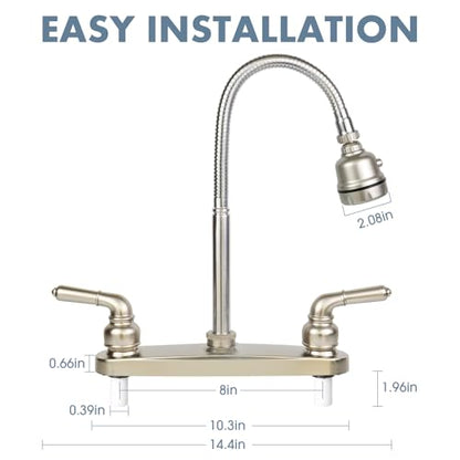 RV Kitchen Faucet,Camper Faucet Kitchen Replacement RV Sink Faucets,8 inch | w/ Flexible Arch 360 Swivel Rotatable Sprayer for Campers,Travel Trailers,Motorhomes,8 in 2 Hole,Non-Metallic,Brushed Nickel - color: Brushed Nickel