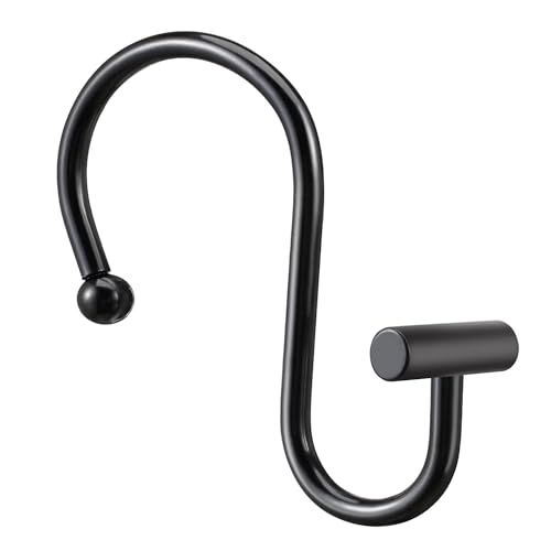 Gracelife Black Rust Resistant Metal T-Bar Shower Curtain Rings, Set of 12 - color: Black