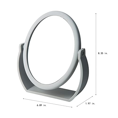 Bath Bliss Double-Sided Free-Standing Swivel Vanity Mirror | Regular & 10X’s Magnification | Make-up & Shaving Use | Freestanding | Tabletop | Rubberized | Grey - color: Grey